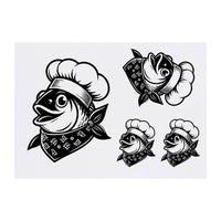 Azeeda 4 x 'Fish Chef' Temporary Tattoos - Water Resistant, Skin-Safe, Non-Toxic Transfers, Mixed Sizes (TO00077402)