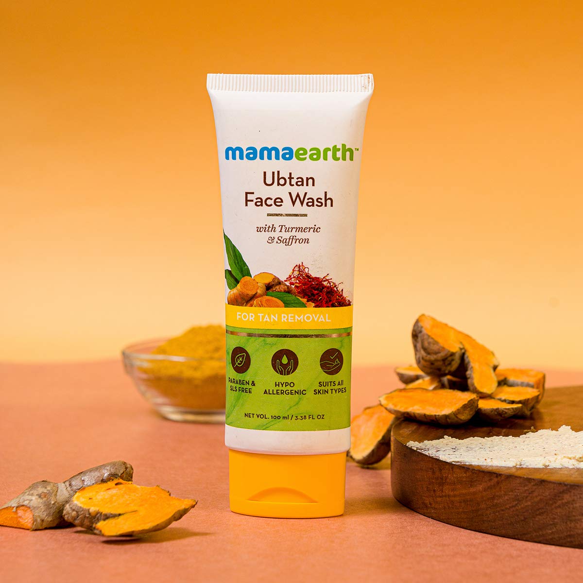 Mamaearth Ubtan Natural Face Wash for Dry Skin with Turmeric & Saffron for Tan removal and Skin brightning 100 ml - SLS & Paraben Free