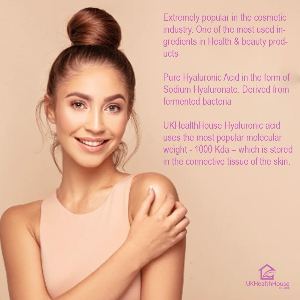UKHealthHouse Hyaluronic Acid Supplement (1000 KDA) Vegan Triple Strength Hyaluronic Acid Powder Natural Skin, Hair & Joint Supplement for Women & Men (250g)