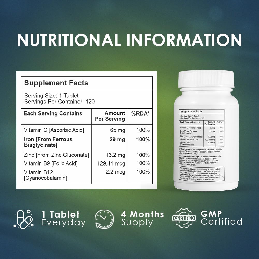 AMBROSIAL Ambrosial Chelated Iron Pro with Vitamin C, B12, Folic Acid & Zinc – Gentle on Stomach | Iron Supplement for Daily Use | 120 Veg Tablets