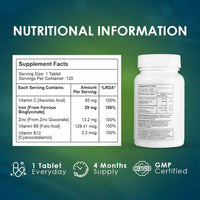 AMBROSIAL Ambrosial Chelated Iron Pro with Vitamin C, B12, Folic Acid & Zinc – Gentle on Stomach | Iron Supplement for Daily Use | 120 Veg Tablets