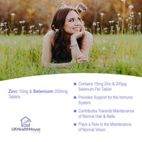 UKHealthHouse Selenium 200mcg and Zinc 15mg Supplement | Hair Skin and Nails Support | Selenium and Zinc Tablets | Immune System (90 tabs)
