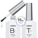 AILLSA Gel Nail Polish, 2 x 15 ML Base and Top Coat, UV/LED Soak Off, No Wipe Top Coat for DIY Nail Art at Home