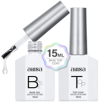 AILLSA Gel Nail Polish, 2 x 15 ML Base and Top Coat, UV/LED Soak Off, No Wipe Top Coat for DIY Nail Art at Home