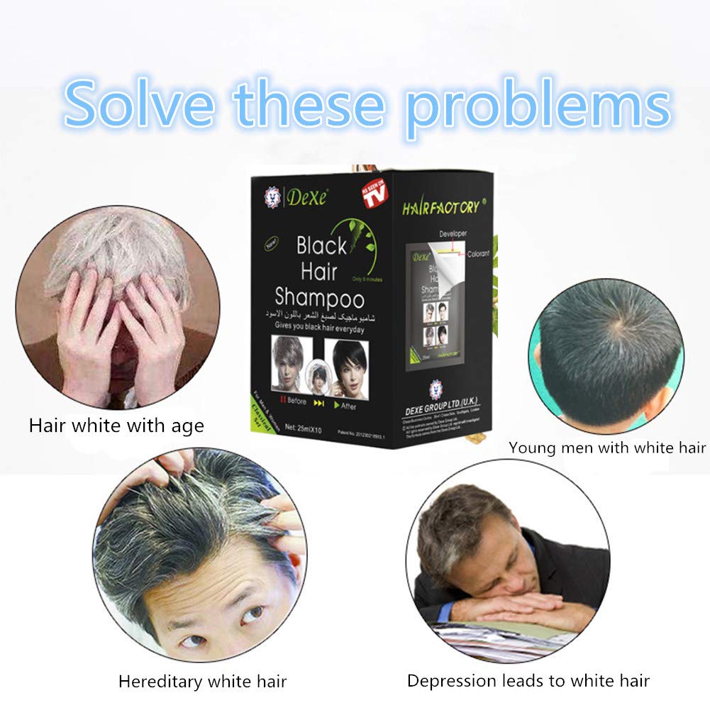 Black Hair Shampoo,MQUPIN Instant Black Natural Ingredients Hair Dye Shampoo Semi-Permanent Black Hair Color,Easy to use,Long lasting,(10 Pack, Black)