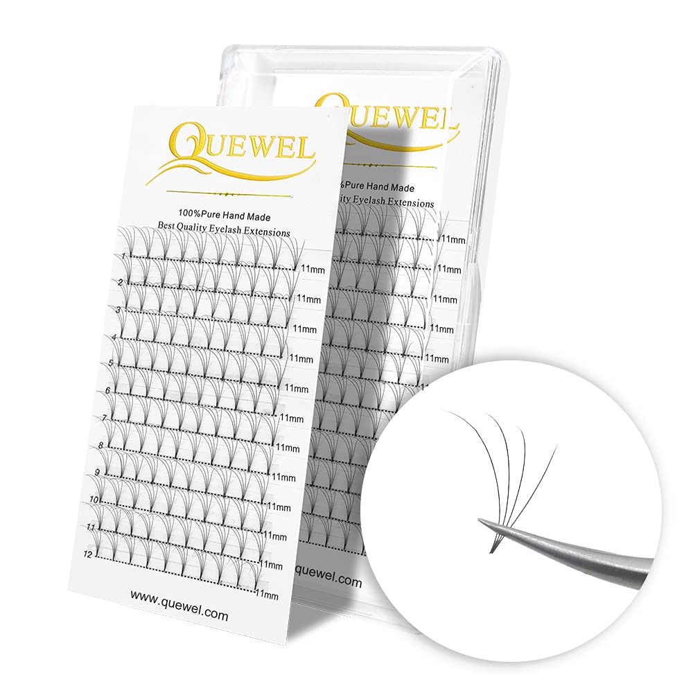 QUEWEL Premade Fan Volume Lash Extensions 4D 0.10D 11mm Russian Pre Made Fan Lashes | 3D 4D 5D 6D 0.07/0.10 C/D Curl 8-15mm | Long Lasting | Easy Application（4D 0.10D 11mm）