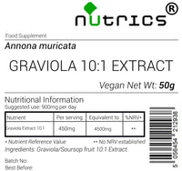 Nutrics® GRAVIOLA 10:1 Extract Powder 50g Soursop Fruit - Annona Muricata - Ten Times Stronger Than Powder - Suitable for Vegan Vegetarian Halal Kosher