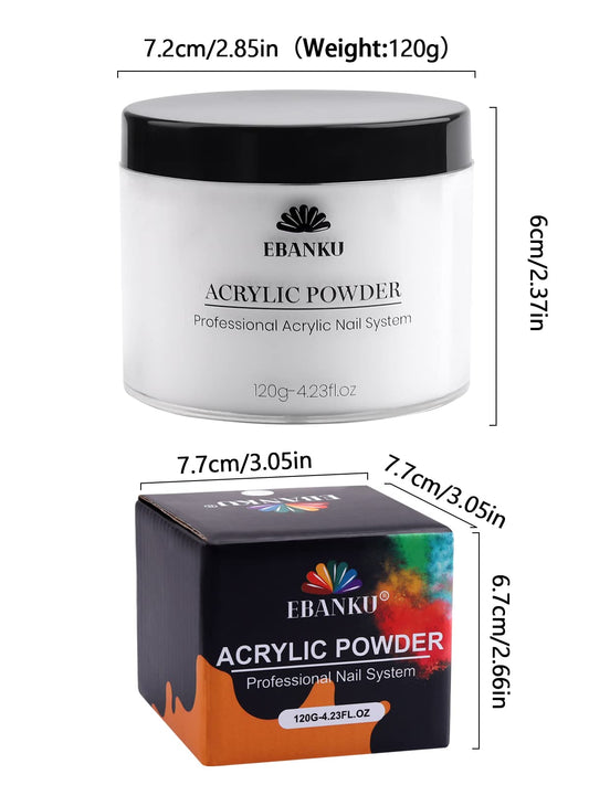 120g/4.23oz Clear Acrylic Powder, EBANKU Acrylic Powder Large Capacity Professional Acrylic Nail Powder for Nail Acrylic Extension, Nail Carving, Long-Lasting, No Nail Lamp Needed