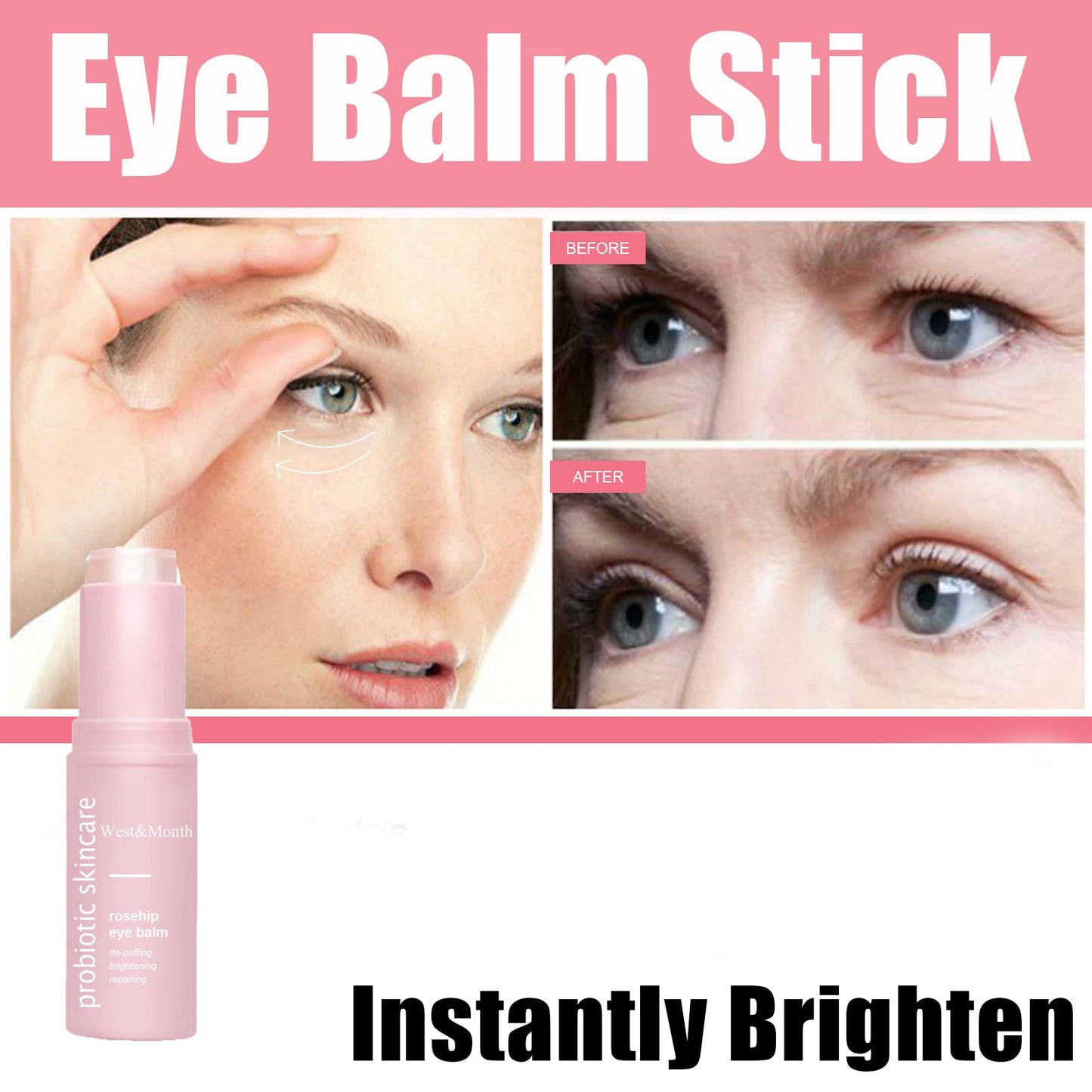 Brighten Eye Cream Stick,Rosehip Moisturizing Balm Stick,Hydrating Moisturizing Stick,Eye Cream for Dark Circles And Puffy Eyes & Wrinkles,Multi Eye Balm,Wrinkles,Lift Eye Line & Anti-Aging