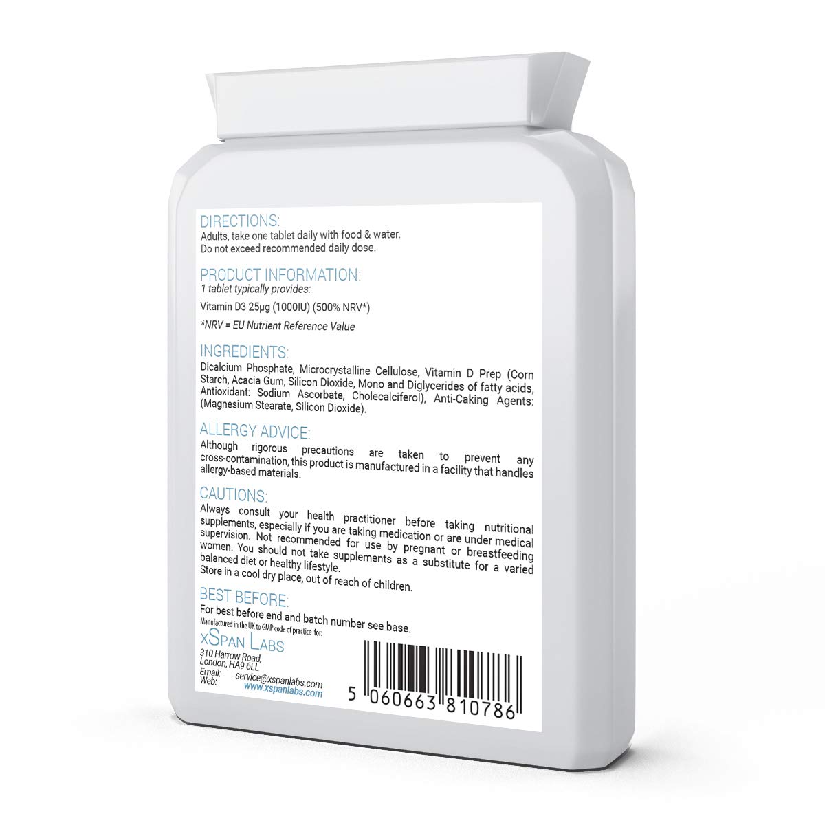 Vitamin D3 Natural Plant Based 25µg (1000 IU) 180 Tablets - Vegan Cholecalciferol from Lichen– Exclusively Manufactured in The UK