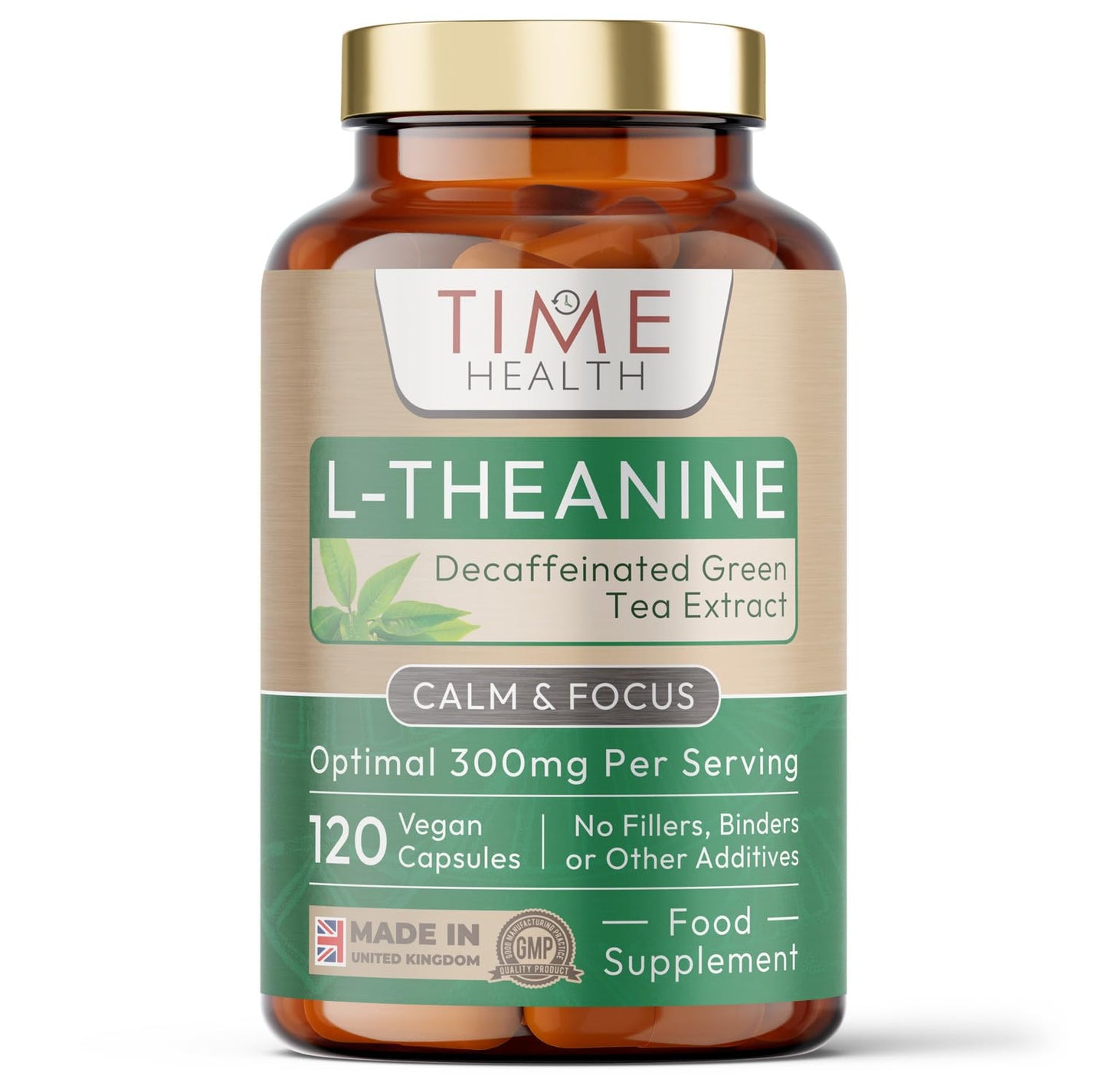 Time Health New: L-Theanine - Natural Green Tea Extract (Decaf) - 120 Capsules - 300mg L-Theanine per Serving - Sleep & Relaxation Support - Mental Clarity - Non-Synthetic Theanine - UK Made - Zero Additives