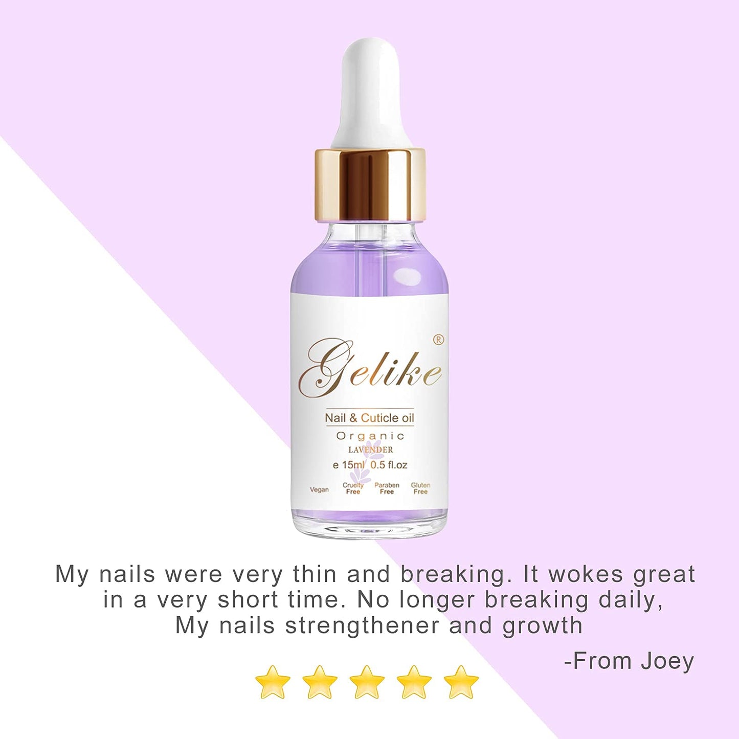 Gelike ec Organic Cuticle Nail Oil 15ml Vitamin B& E Essential Oil Moisturize with Convinient Dropper Design, Nail Cuticles Oils Treatment Damaged Dry for Nail Care Repair Growth (Lavender)