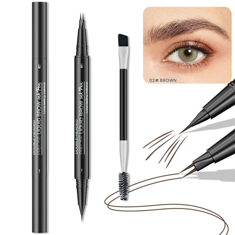 MAYEON 2-in-1 Double-ended Eye Brow Pencils with 2 Tips and Precise Brush Tip, Waterproof Last All-Day, Microblading Eyebrow Pen (BROWN)