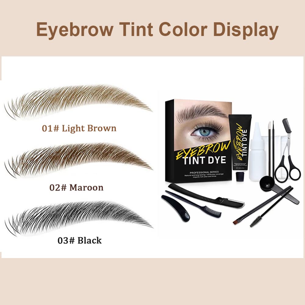 SHEEYOON Eyebrow Dye Kit, Professional Update Formula Brow Eyelash Tint Cream, Natural Semi Permanent Brows Color Long last for 4 weeks (Maroon)