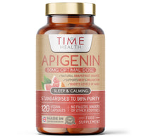 Time Health Apigenin - 50mg x 120 Capsules - 98%+ Purity - Optimal Dose for Sleep & Relaxation Support - NAD+ Booster - Grapefruit Source - UK Made - GMP Standards - Zero Additives (120 Count (Pack of 1))