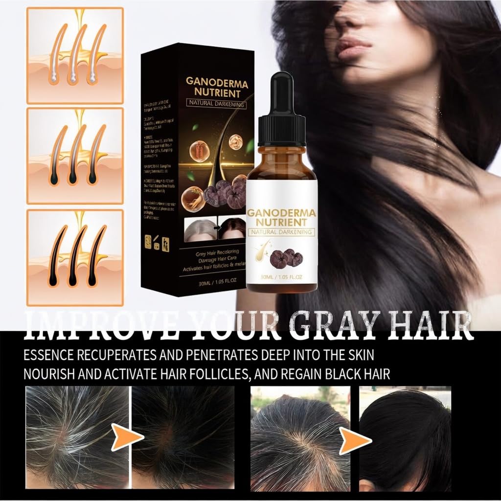 Nova9 Ganoderma Nutrient Hair Darkening Serum, Natural Anti-Greying, Thicker, Longer Hair-Growth, Unscented Unisex, 30ml