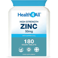 Health4All Zinc 50mg 180 Tablets 6 Months Supply, with Copper, High Strength Zinc Supplements for Immune Support, Skin, Hair & Nail, Vegan Immunity Supplements for Men & Women | Made in UK