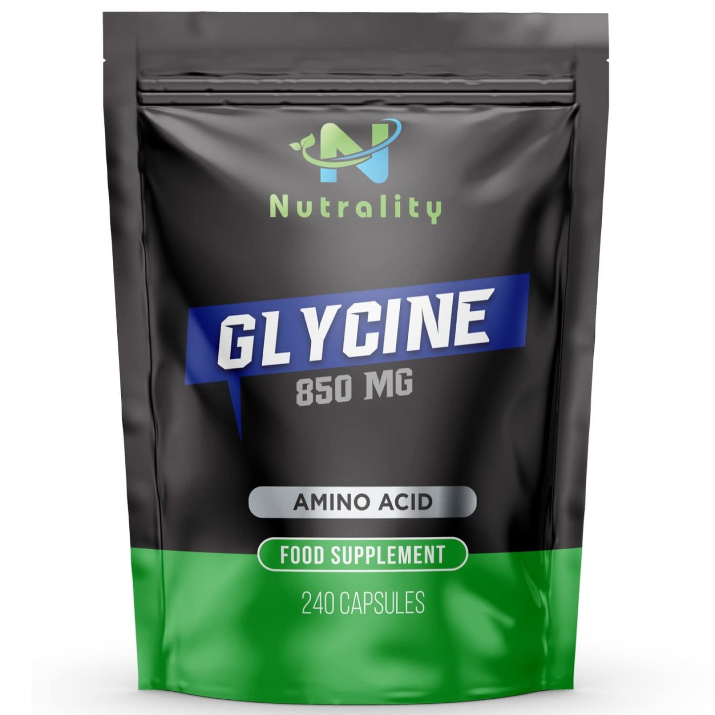 Nutrality Glycine Supplement | 850 mg per Serving | Amino Acid Neurotransmitter, Nervous System Support, Sleeping Aid & Liver Detoxification | 240 Capsules