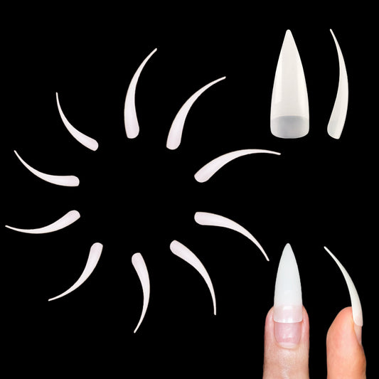 NOVO OVO 500 pcs Long Eagle Claw Deep Curved Stiletto Nail Tips, Natural Color extra super Hawk Curve Half Cover False Nail Extension for Acrylic, Raptor Sharp Fake Nails Cosplay Claws 10 Sizes in Bag