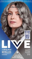 Schwarzkopf LIVE Urban Metallics Vibrant, Long Lasting, Permanent Silver Hair Dye, Infused with Coconut Oil for Shiny Hair - Dusty Silver U72