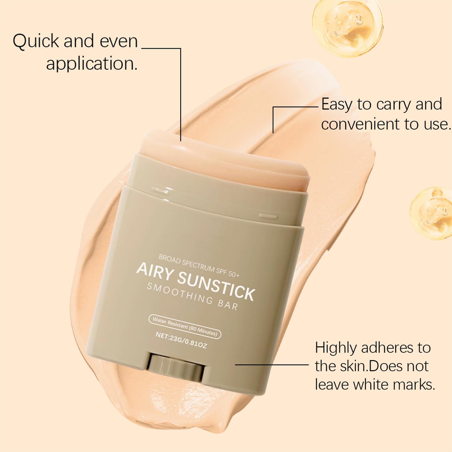 HERBENJOY Airy Sunstick Protection Bar, Broad Spectrum SPF 50+, Invisible No White Cast Sunscreen Stick for Face & Body, Water Resistant Korean Sunblock, Non-Sticky Roll On Sun Protection, 23g