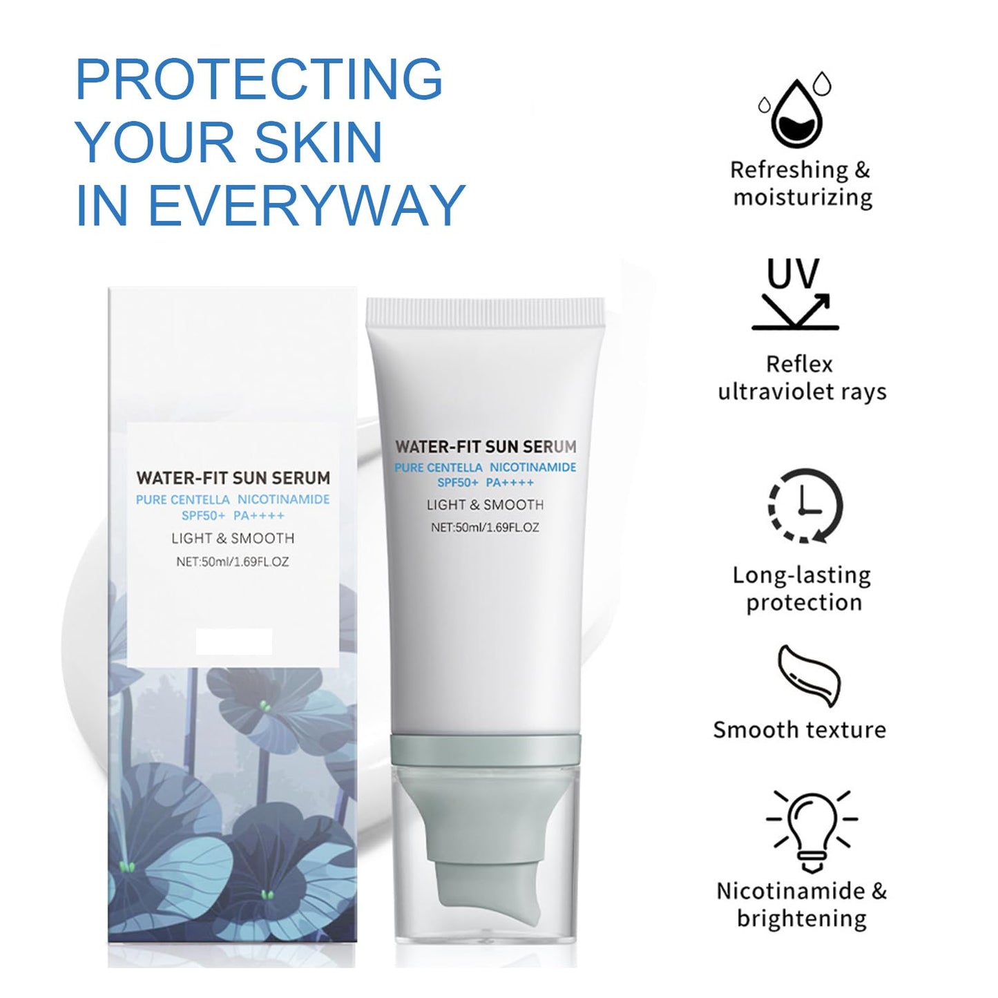 Generic Madagascar Centella Sunscreen, Lightweight Spf 50+ Pa++++, Water-fit Sun Serum, Hydrating & Soothing Sunscreen,Broad Spectrum Uv Protection, Refreshing For All Skin Type (50ml)