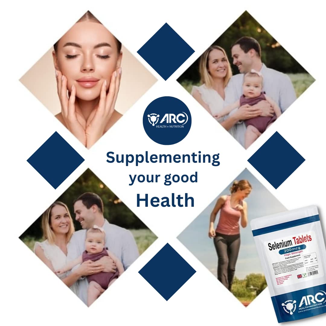 ARC) HEALTH+NUTRITION WWW.ARCHEALTHNUTRITION.CO.UK Selenium 200mcg 360 Supplement Tablets for Men & Women Vegetarian & Vegan Trace Mineral - Made in UK