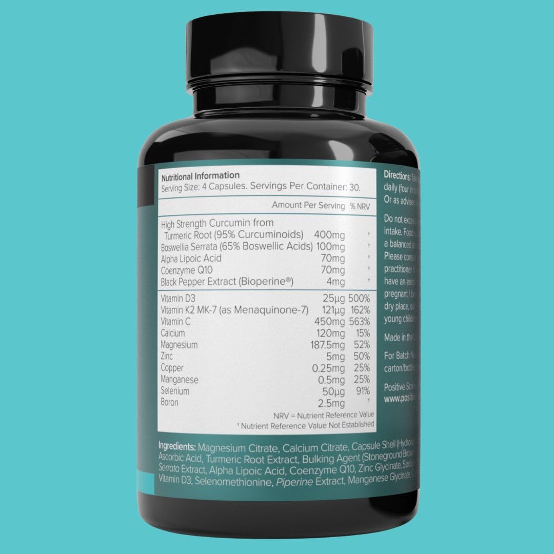 Positive Science People Joint Care Supplement | High Strength Curcumin from Turmeric with 95% Curcuminoids, Boswellia, Boron, Vitamin D3, K2 MK-7, Magnesium & More | 15 Nutrients for Joints & Bones | 120 Capsules