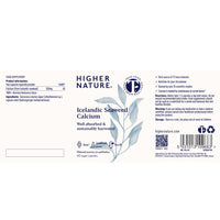 HIGHER NATURE Higher Nature - Icelandic Seaweed Calcium - True Food® - 260mg Natural Source - Clinically Proven Calcium Supplement - Supports Bones, Teeth & Digestive Enzyme Function - Dairy Free - 60 Capsules