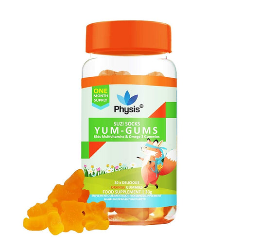 Physis Kids Multivitamin Gummies | Ages 2+ | 30 Orange Flavour Chewable Vitamin with Vitamins C, D, Omega 3 & More | Kids Vitamins Chewies for Cognition, Energy & Support Growth | Children's Vitamins