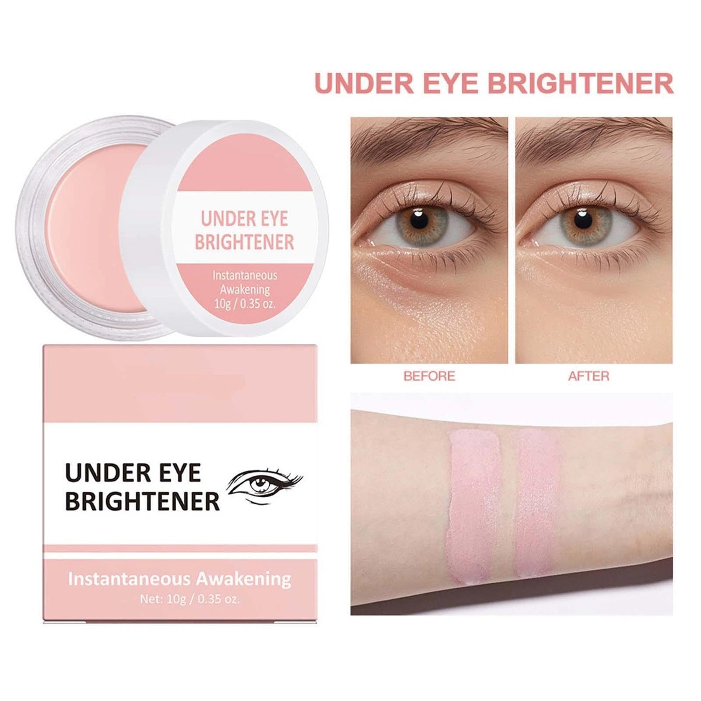 EveBeaty Under Eye Brightener and Concealer - Long Lasting Pink Cream for Dark Circles - Full Coverage for Spots - Highlighter and Foundation in One