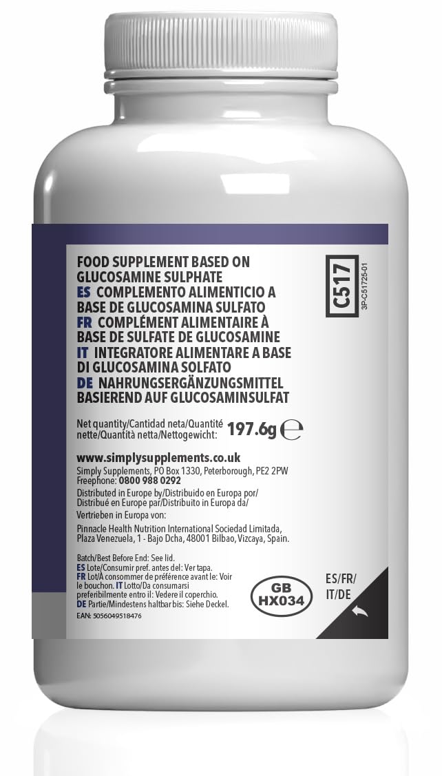 Simply Supplements Glucosamine Sulphate 1500mg | Supports Natural Glucosamine Levels | High-Strength 2KCl Formula | One-a-Day Convenience | 120 Capsules = 4 Months' Supply | GMP-Certified & UK-Made