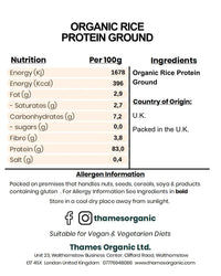 Thames Organic Organic Rice Protein Ground: Premium Plant-Based Protein for Health & Fitness Enthusiasts - Vegan-Friendly 250g