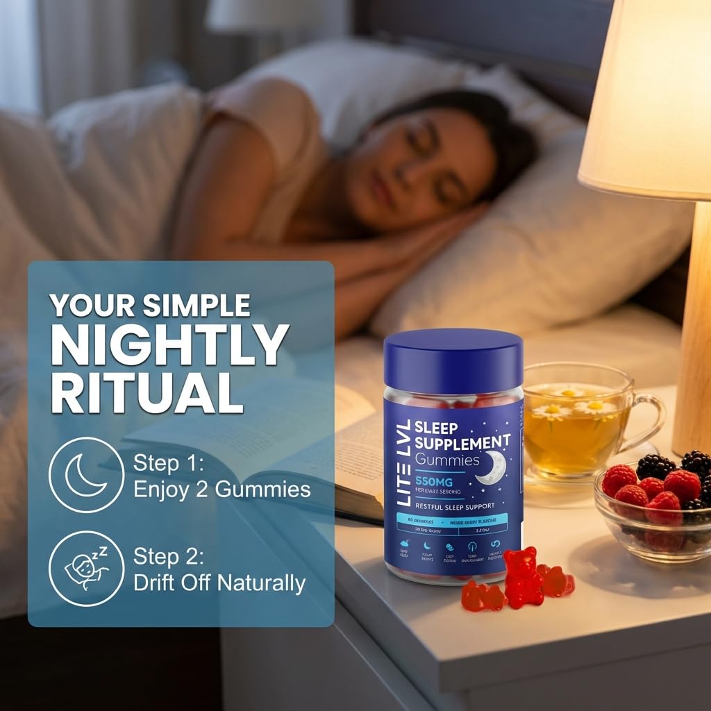 LITE LVL Sleep Gummies | Sleep Aids for Adults | Sleep Gummies for Adults | Night Time Routine | Natural Sleeping Remedy & Bedtime Support | 60 Gummies