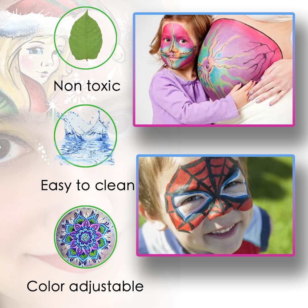 HISUNBEN Kids Face Paint Kit ，Non-Toxic Face Painting Body Paints for Kids and Adults with Water Based Colors，Halloween Face Paint (6 Colors)