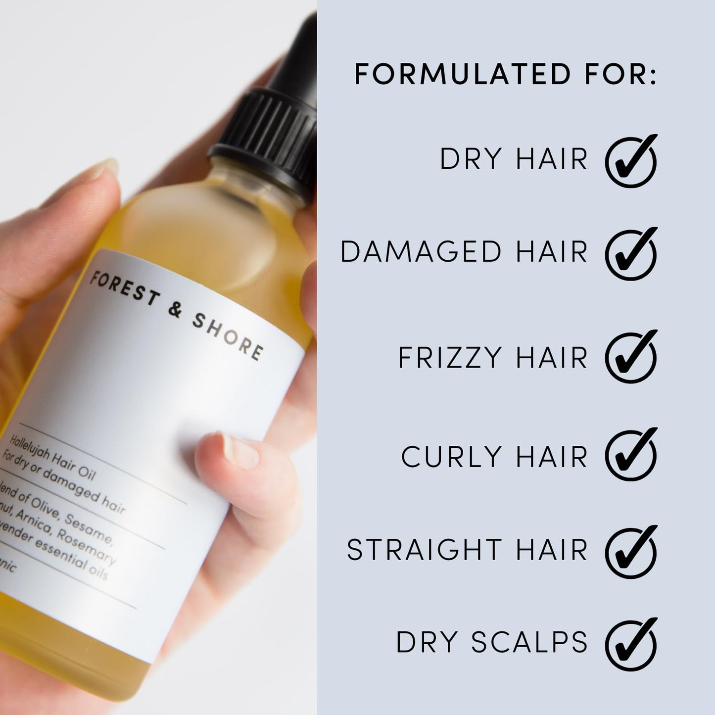 Forest & Shore Hair Oil 100% Natural Certified Organic Hallelujah Hair Oil ® Treatment and Protection - Moisturising And Repairing For Dry Damaged Hair Promotes Healthy Hair Growth With Silky, Shiny, Smooth Results