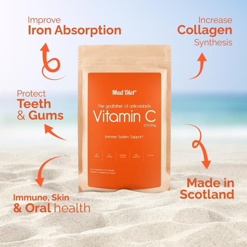 Mad Diet Scottish Vitamin C | Zero Additives | Practitioner Quality | Locally Sourced | 1000mg Capsules | 2 Month Supply | Trusted UK Brand | Immune Support | Suitable for Vegans and Vegetarians