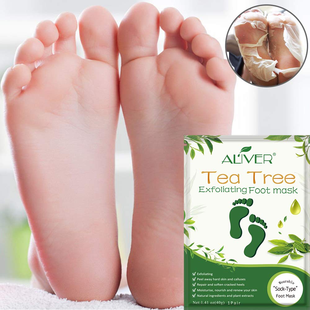 IDUCEN Foot Mask 2 Pack, (Tea Tree) Foot Peel Mask Callus Remover, Exfoliating Peeling Calluses Dead Skin, Callus Remover Foot Mask, Baby Soft Smooth Touch Feet-Men Women Exfoliating Foot Mask