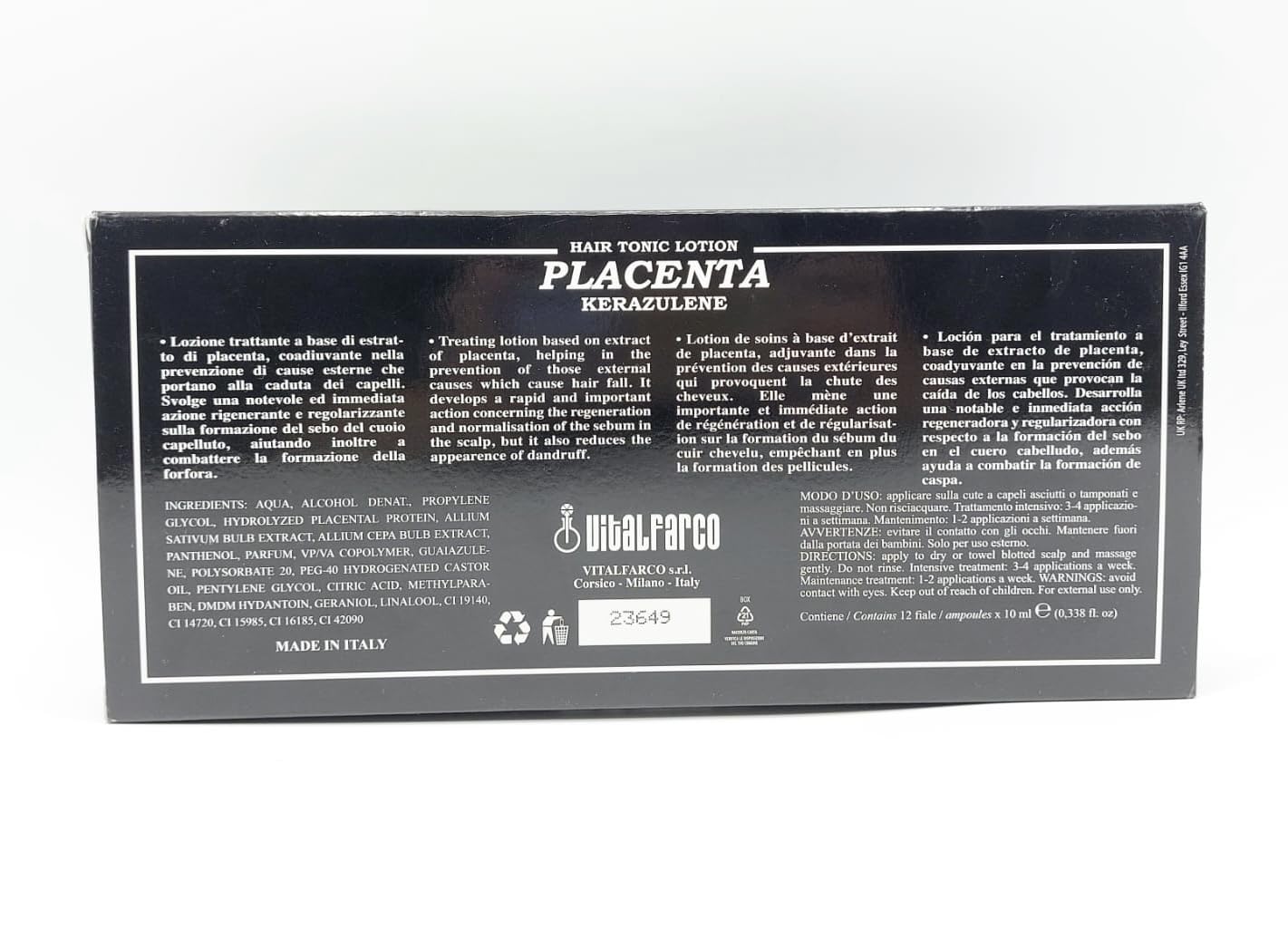 Vitalfarco HAIR GROWTH / HAIR LOSS / PLACENTA HAIR TREATMENT 10 Pcs (Kerazulene / Black)