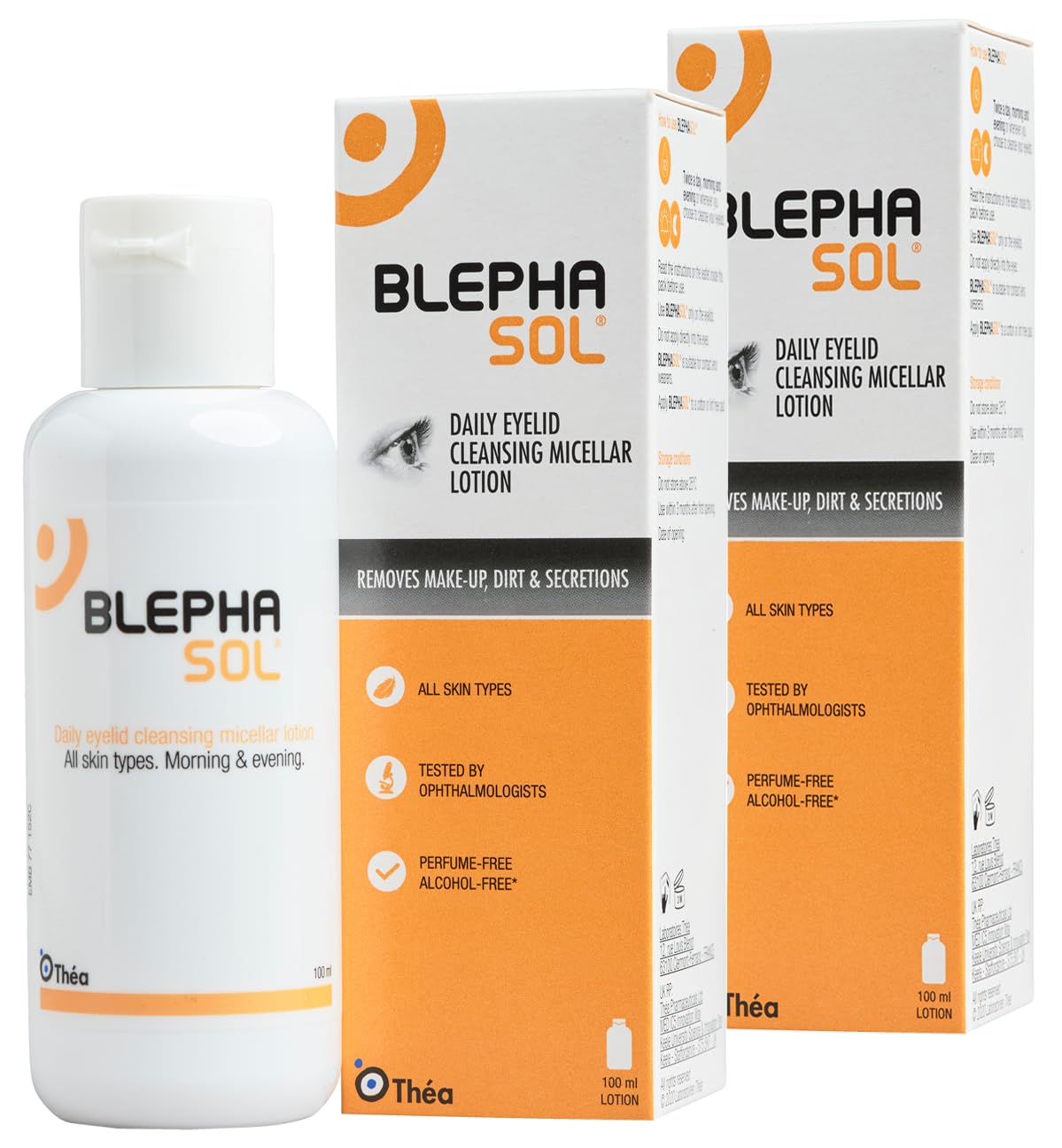 THEA PHARMA Blephasol Micellar Eyelid Cleansing Lotion | Gentle Removal of Dirt & Makeup | Suitable for Sensitive Skin/Eyelids | Perfume & Alcohol-Free | 2 PACK | 2 x 100 ml Bottle