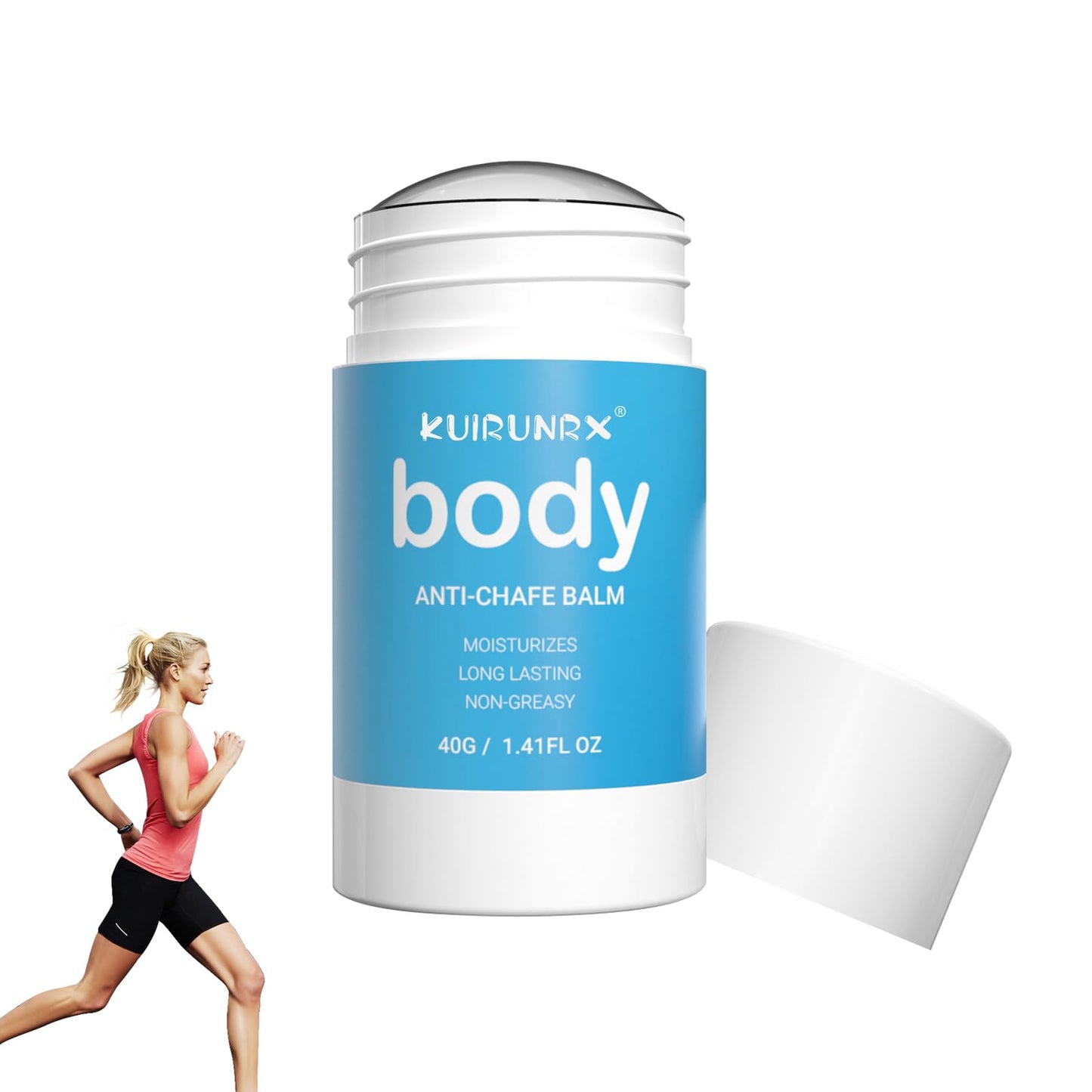 KUIRUNRX® Anti Chafe Balm, Thigh Anti Chafe Stick, Anti-Friction Cream for Heel, Lower Arm, Thigh Legs, Water & Sweat Proof for Preventing Thigh Rashes & Sports Chafing, 40g