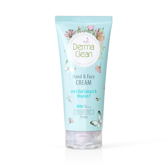 Derma Clean Hand & Face Cream with Oat Extract & Vitamin F – Moisturizing, Anti-Inflammatory, Brightening & Fast-Absorbing Formula, 75ml
