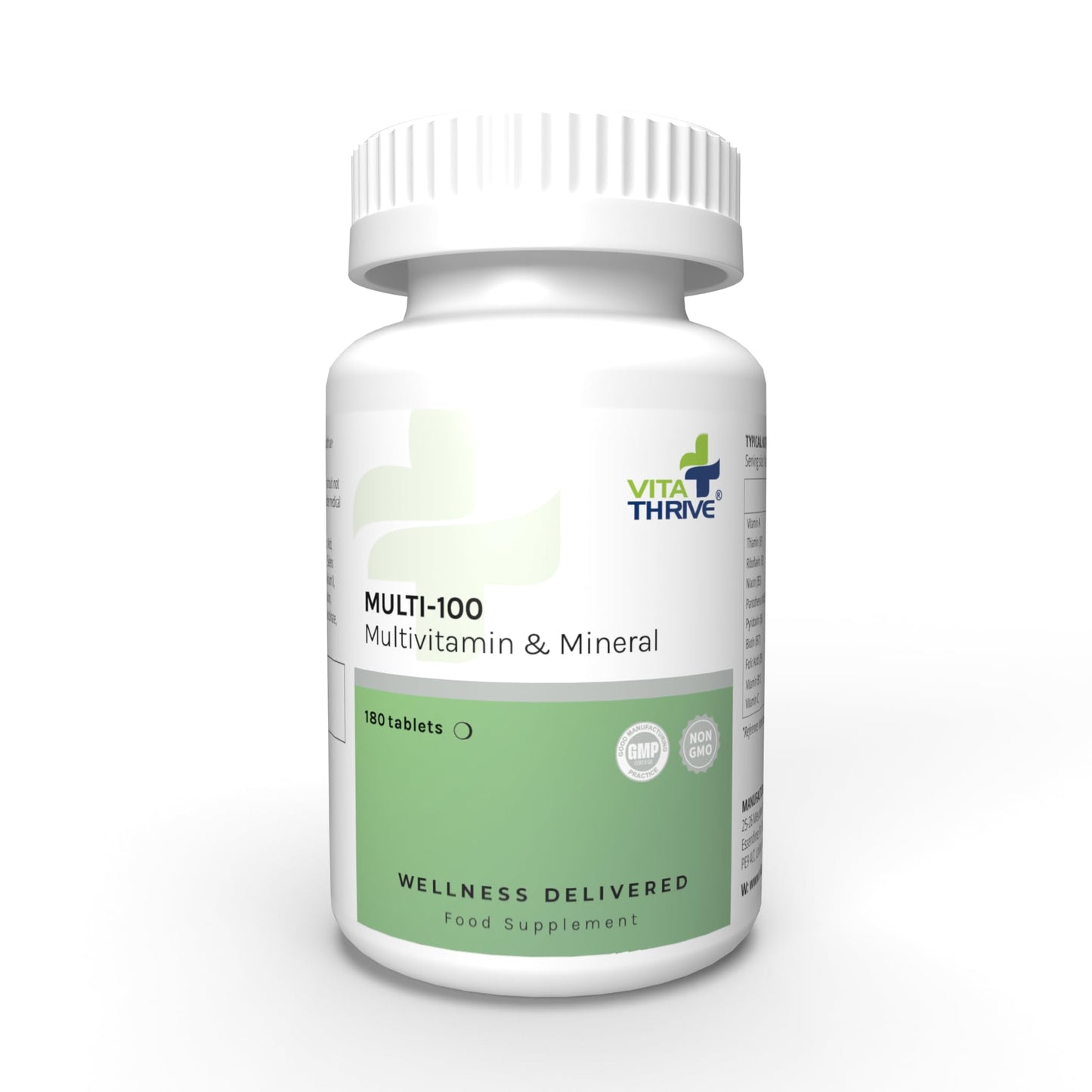 Vita Thrive VitaThrive® Multi-100 Multivitamin & Mineral Tablets – Advanced Daily Multivitamin Supplement for Energy & Cognitive Function - 180 Tablets for Men & Women