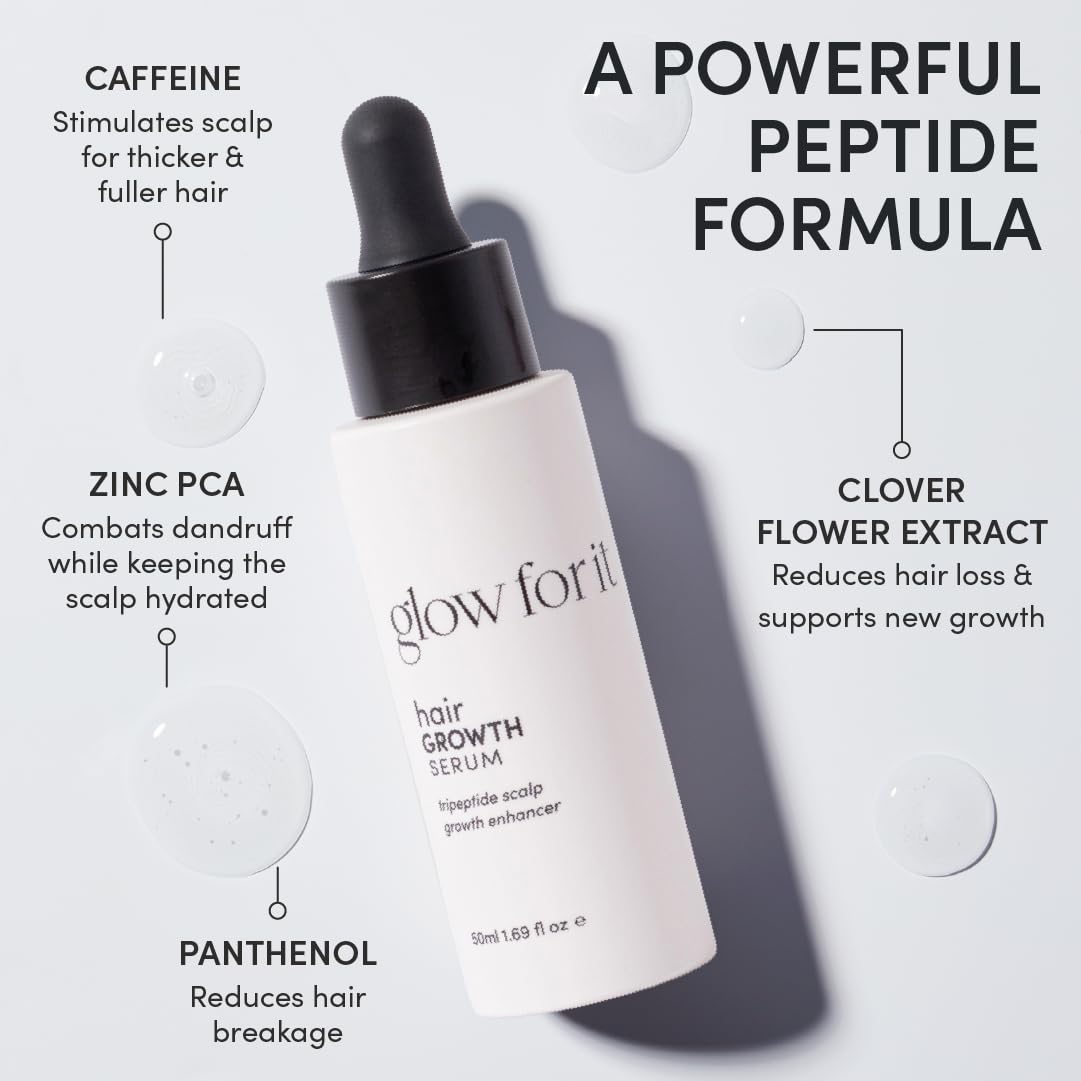 Glow for it Glow For It - Hair Growth Serum 50ml | Promotes Fuller and Thicker Growth | For Thinning, Weak Hair Or Slow Growth | Water Based Serum | Nourishes Scalp Without Greasy Residue