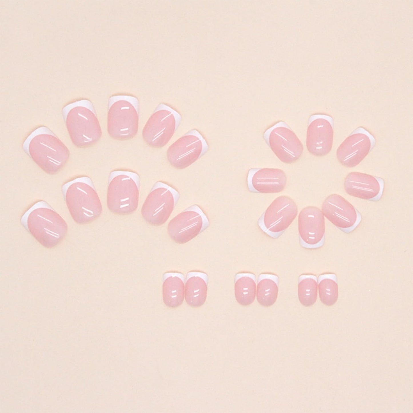Generic 24pcs Short Pink French Tip False Nails, White Edge Press on Nails for Women, Stick on Nails with Glue and File, Women Girls DIY Nail Art for Daily or Party Use 12