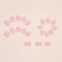 Generic 24pcs Short Pink French Tip False Nails, White Edge Press on Nails for Women, Stick on Nails with Glue and File, Women Girls DIY Nail Art for Daily or Party Use 12