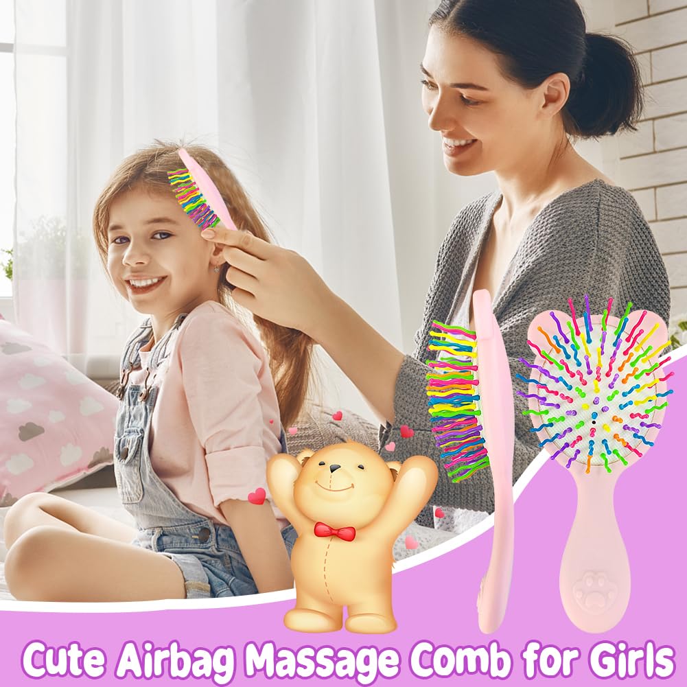 Cosysparks Toddler Detangler Hair Brush and Comb Set - 3-Piece Mini Airbag Massage Tool for Girls - Cute Kids' Pocket Design