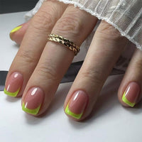 SXVME 30 Pcs Spring Light Green French Tip Press on Nails Short Square False Nails Press ons, French Tip Fake Nails Short Stick on Nails for Women, Natural French Acrylic Nails 15 Sizes