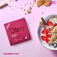 OQO Diso Vitamin D3 K2 - Box of 30 Oral Dissolvable Strips, Vitamin D3 (10mcg) and K2 (75mcg), High Strength Bone Health Supplement with Fast Absorption Calcium, Gluten Free (Raspberry)