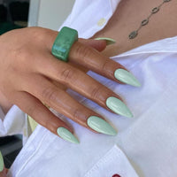 KQueenest Soft Gel Press on Nails Almond Medium, Mint Green False Nails Almond, Glossy Solid Color Stiletto Fake Nails Set, Natural Reusable Stick on Nail for Women Finger Daily Wear 24 Pcs
